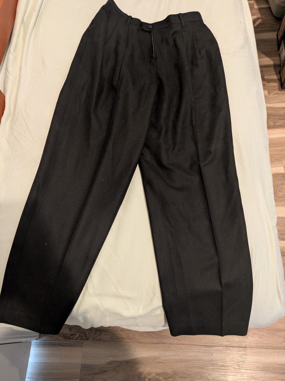 Sag Harbor 14P Black 100% Pure Wool High Rise Pleated Trousers Petite Lined